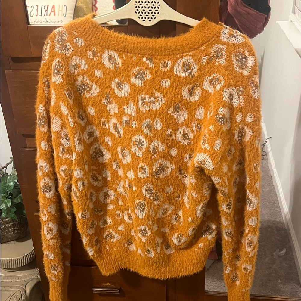 Simplee Apparel Orange Leopard Cardigan - Picture 7 of 7